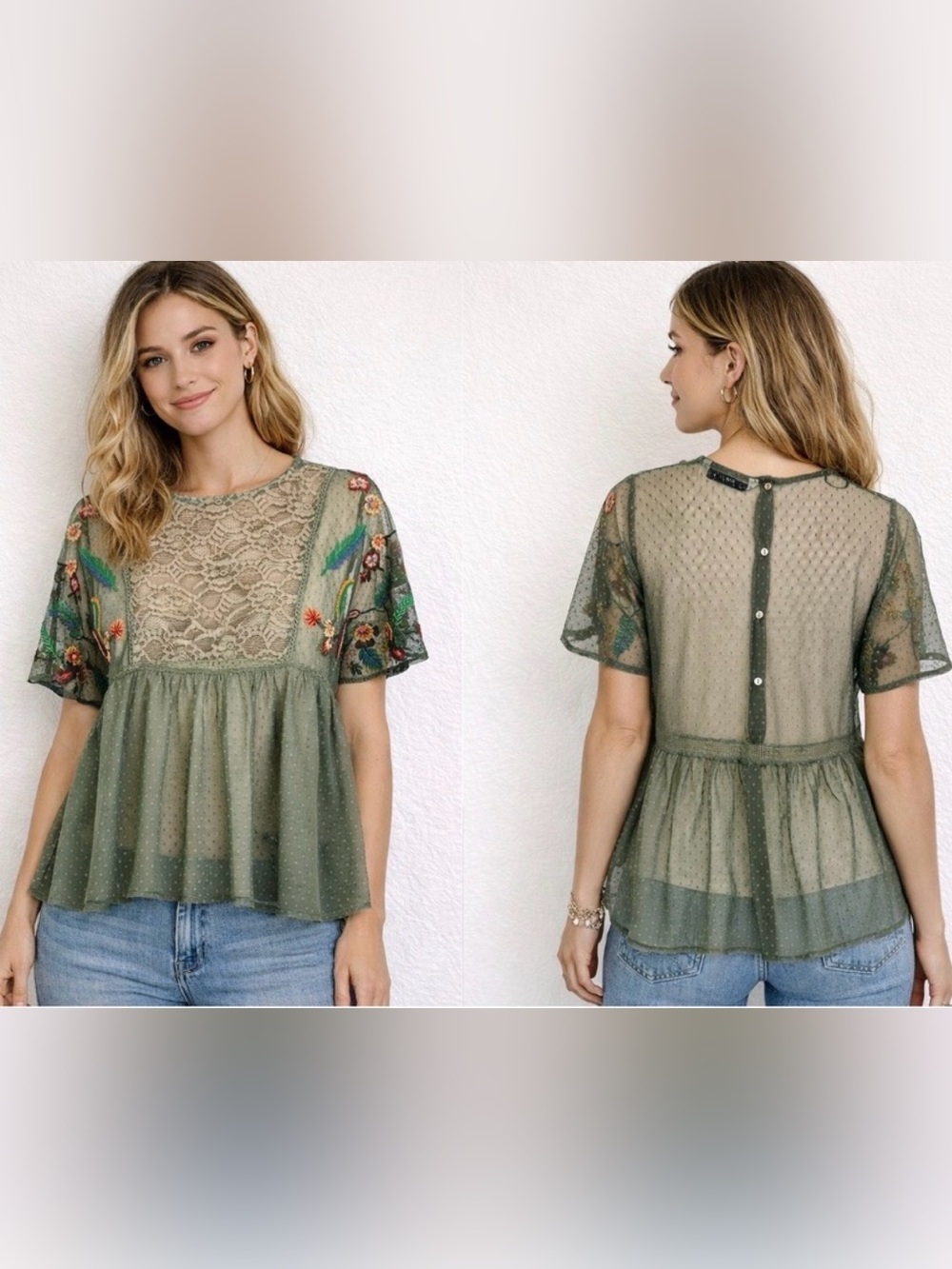 Olive Green Zara Mesh Babydoll Top